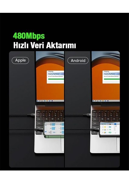 120CM 66W Süper Flash Hızlı 3in1 Type C, Micro ve Apple iPhone Lightning Şarj ve Data Kablosu