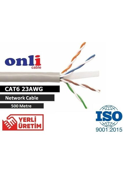 Onli 500MT 23AWG Utp Cat6 Network Kablosu Gri Yerli Üretim