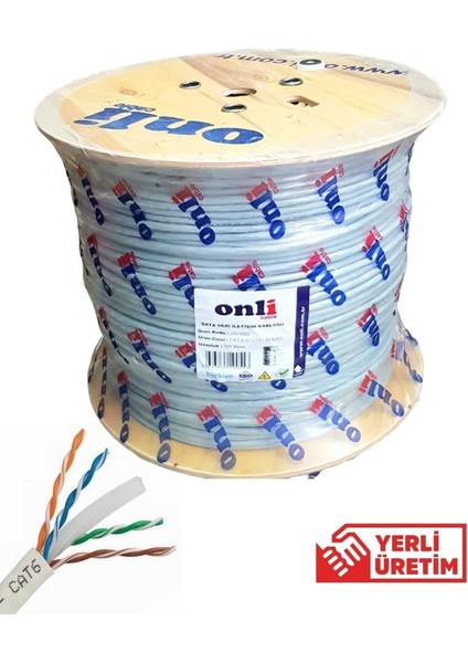 Onli 500MT 23AWG Utp Cat6 Network Kablosu Gri Yerli Üretim