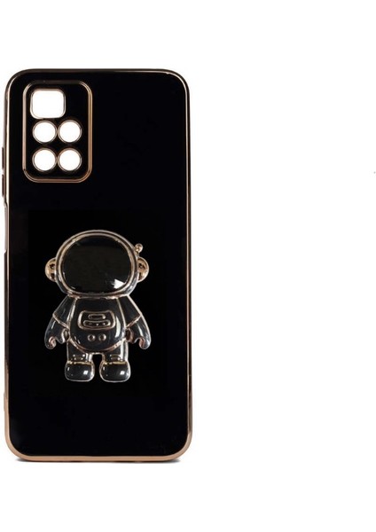 Xiaomi Redmi 10 2022 Kılıf Kamera Korumalı Astronot Desenli Standlı Silikon Siyah