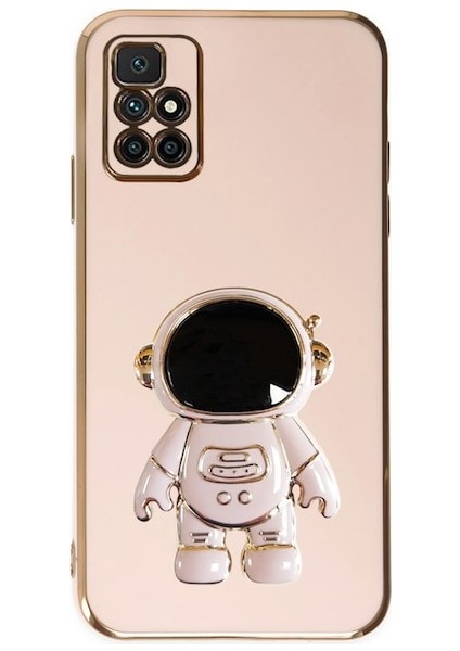 Xiaomi Redmi 10 2022 Kılıf Kamera Korumalı Astronot Desenli Standlı Silikon Pembe