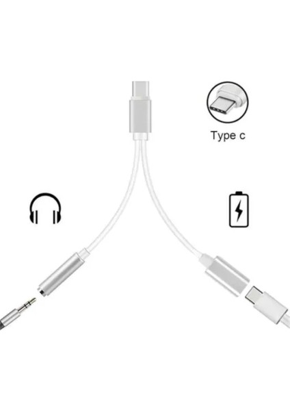 Type-C 2 In 1 Şarj ve Aux Kablosu