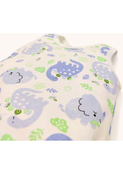 Dinazor Desenli Mavi ve Bulutlu Beyaz Alttan Çıtçıtlı Kolsuz Unisex Zıbın Seti indirimleri