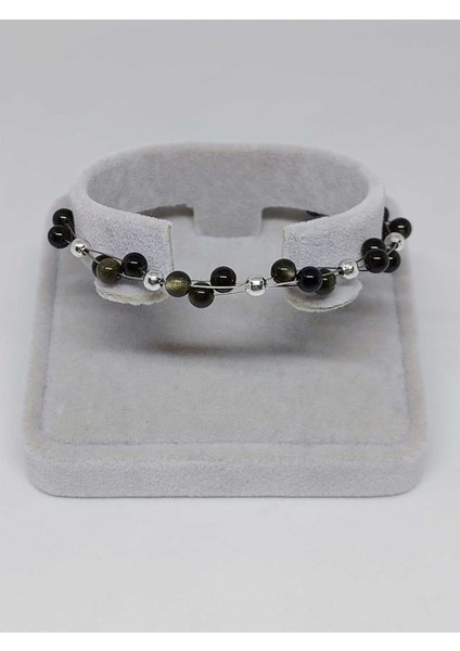 Golden & Siyah Obsidyen Taşı Bileklik 4mm