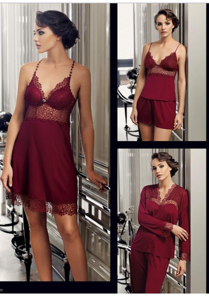 190 Bordo Penye 6 Lı Gecelik Sabahlık Çeyiz Seti