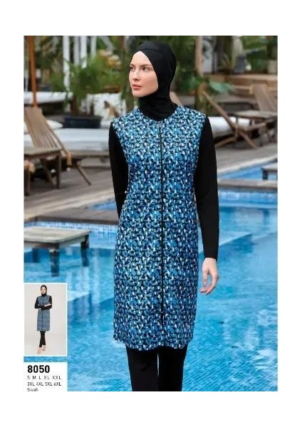 Irene 8050 Tam Boy Lycralı Büyük Beden Dijital Desen Tesettür Mayo