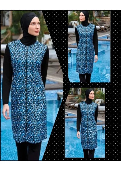 Irene 8050 Tam Boy Lycralı Büyük Beden Dijital Desen Tesettür Mayo modelleri