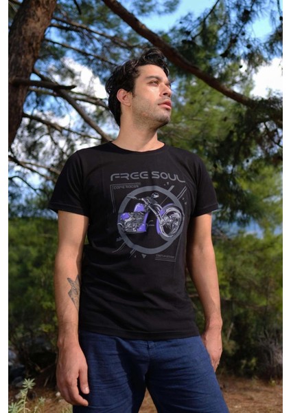 Basic Siyah Erkek Kirli Yaka Özel Tasarım Baskılı T-Shirt