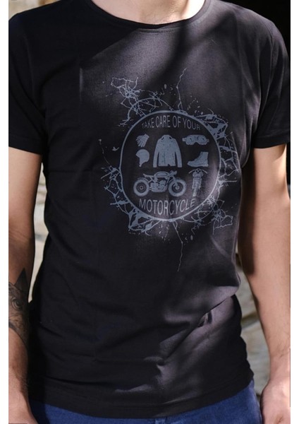Basic Erkek Siyah Kirli Yaka Özel Tasarım Baskılı T-Shirt fiyatları
