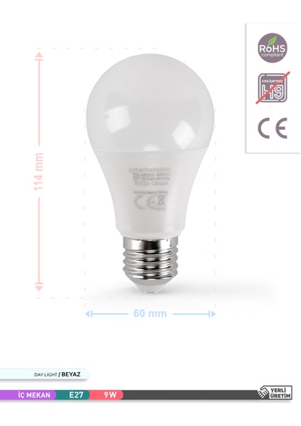9W LED Ampul 6500K Beyaz Işık A60 E27 3 'lü Paket Ampul modelleri