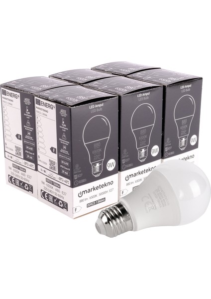 9W LED Ampul 6500K Beyaz Işık A60 E27 6 'lı Paket Ampul