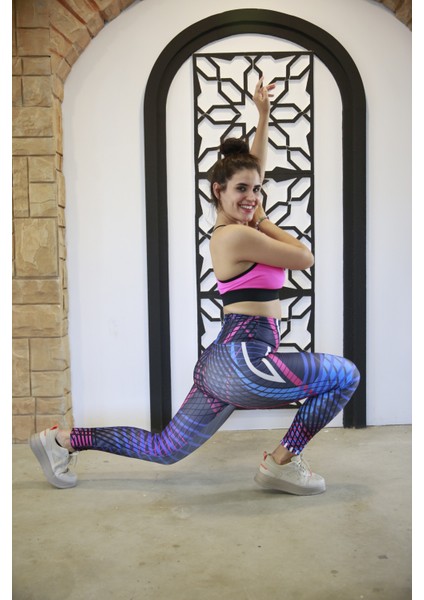 Kadın Lacivert Yüksel Bel Dijital Baskı Spor Tayt Kyts-03 fiyatları