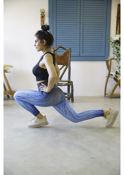 Kadın Mavi Yüksel Bel Dijital Baskı Spor Tayt Kyts-05 fiyatları