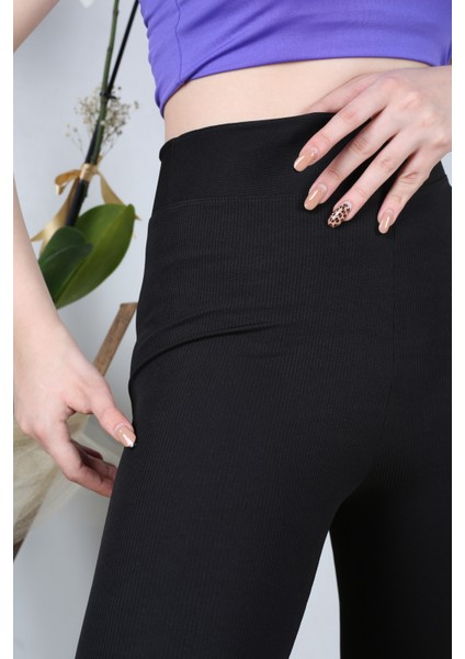 Kadın Siyah Fitilli Tayt KFD2022-01 fiyatları
