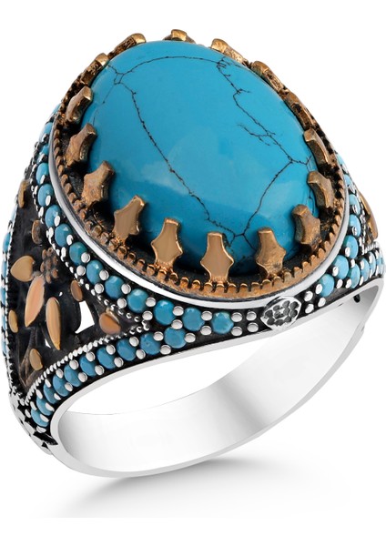 925 Ayar Gümüş Erkek Yüzük Firuze Taşlı modelleri