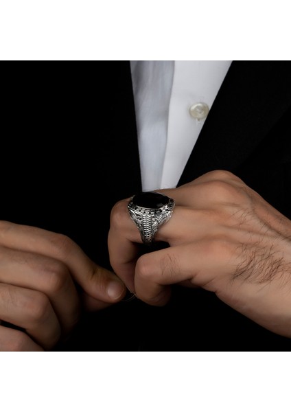 Siyah Zirkon Taşlı 925 Ayar Gümüş Erkek Yüzük