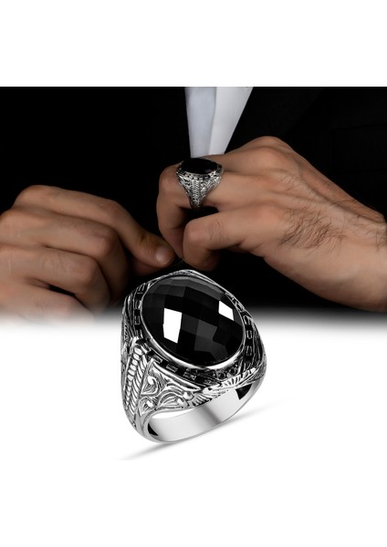 Siyah Zirkon Taşlı 925 Ayar Gümüş Erkek Yüzük modelleri