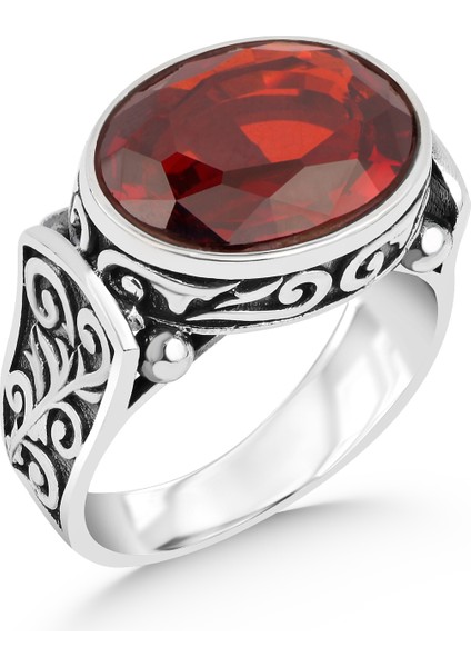 925 Ayar Gümüş Erkek Yüzük Kırmızı Zirkon Taşlı modelleri
