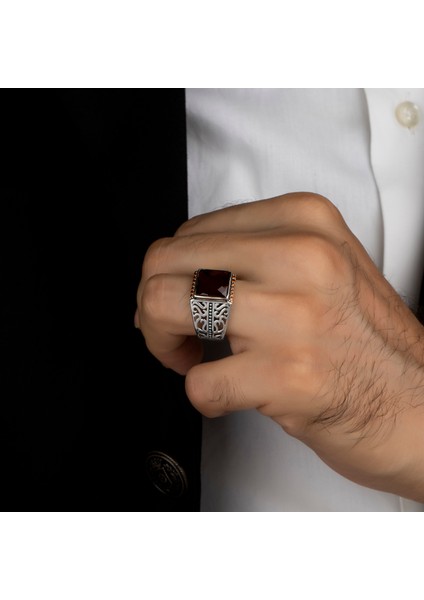 Kırmızı Zirkon Taşlı 925 Ayar Gümüş Erkek Yüzük fiyatları