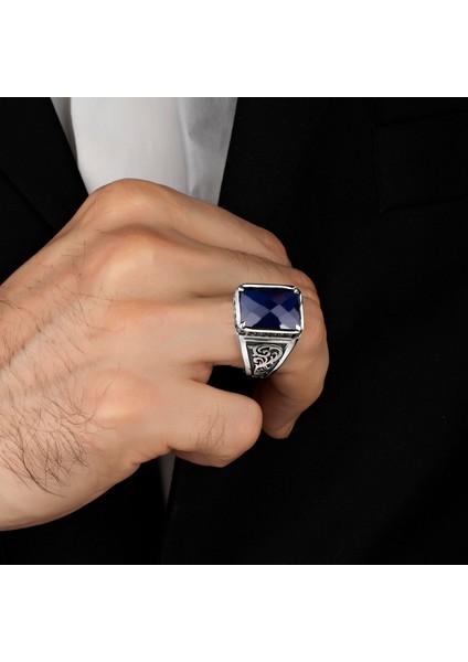 Mavi Zirkon Taşlı Taşlı 925 Ayar Gümüş Erkek Yüzük fiyatları