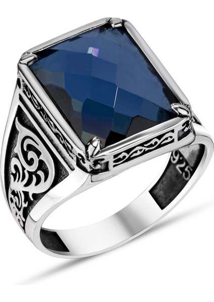 Mavi Zirkon Taşlı Taşlı 925 Ayar Gümüş Erkek Yüzük modelleri