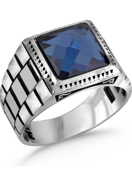 Mavi Zirkon Taşlı 925 Ayar Gümüş Erkek Yüzük modelleri