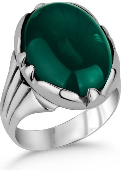 Yeşil Akik Taşlı 925 Ayar Gümüş Erkek Yüzük modelleri