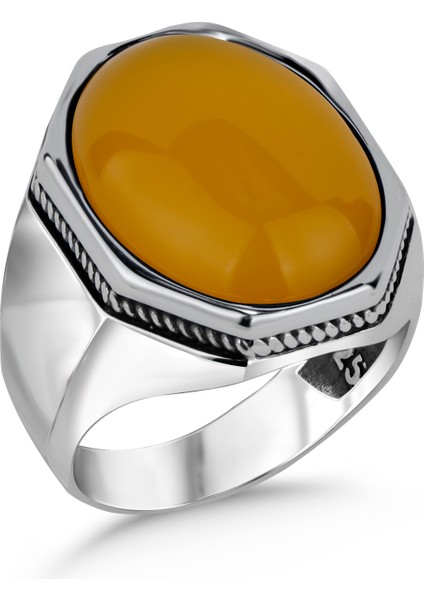 Sarı Akik Taşlı 925 Ayar Gümüş Erkek Yüzük modelleri