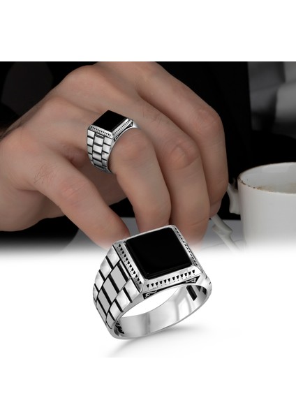 Black Onyx Stone Taşlı 925 Ayar Gümüş Erkek Yüzük