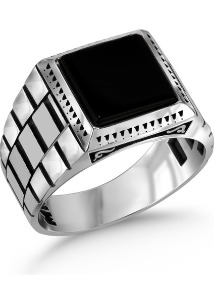 Black Onyx Stone Taşlı 925 Ayar Gümüş Erkek Yüzük fiyatları
