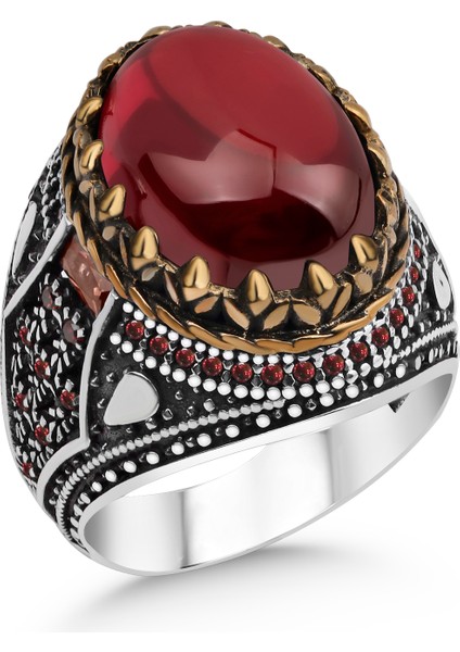 Kırmızı Zirkon Taşlı 925 Ayar Gümüş Erkek Yüzük modelleri