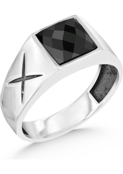925 Ayar Gümüş Erkek Yüzük Faset Kesim Siyah Zirkon Taşlı modelleri