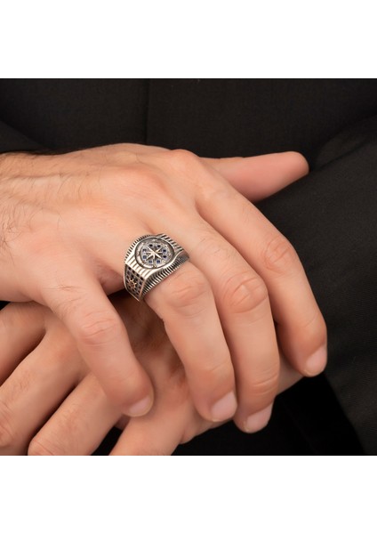 925 Ayar Gümüş Yüzük Mavi Taşlı