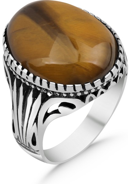 925 Ayar Gümüş Yüzük Kaplan Gözü Taşlı fiyatları