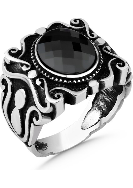 Siyah Zirkon Faset Kesim Taşlı 925 Ayar Gümüş Yüzük fiyatları