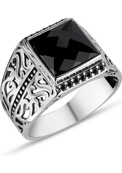 Siyah Zirkon Taşlı 925 Ayar Gümüş Erkek Yüzük