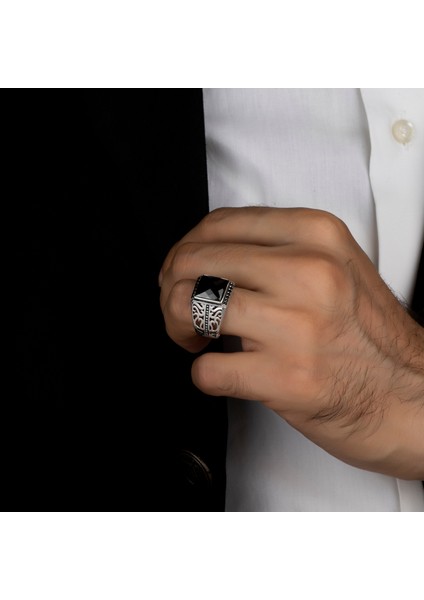 Siyah Zirkon Taşlı 925 Ayar Gümüş Erkek Yüzük fiyatları