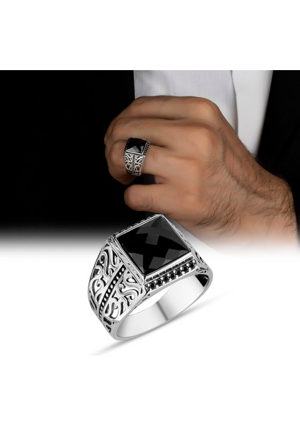 Siyah Zirkon Taşlı 925 Ayar Gümüş Erkek Yüzük modelleri