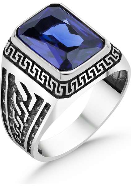 Oktegon Kesim Safir Taşlı 925 Ayar Gümüş Yüzük fiyatları