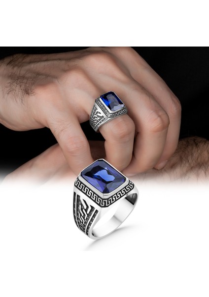 Oktegon Kesim Safir Taşlı 925 Ayar Gümüş Yüzük modelleri