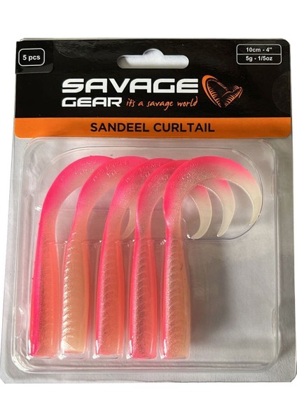 Lb Sandeel Curltail 10CM Pink Glow Back 5 Adet Orak Kuyruk