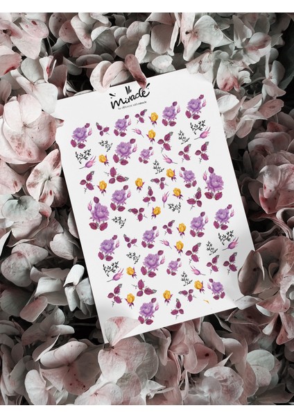 Mor Çiçekler Tırnak Dövmesi Tırnak Tattoo Nail Art Tırnak Sticker