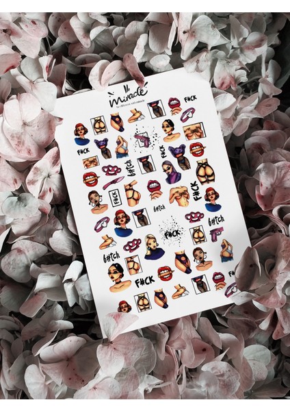 Bad Girl Cartoon Tırnak Dövmesi Tırnak Tattoo Nail Art Tırnak Sticker