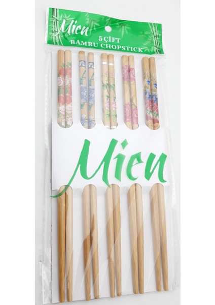 5 Çift Yıkanabilir Desenli Bambu Chopsticks Yemek Çubuğu