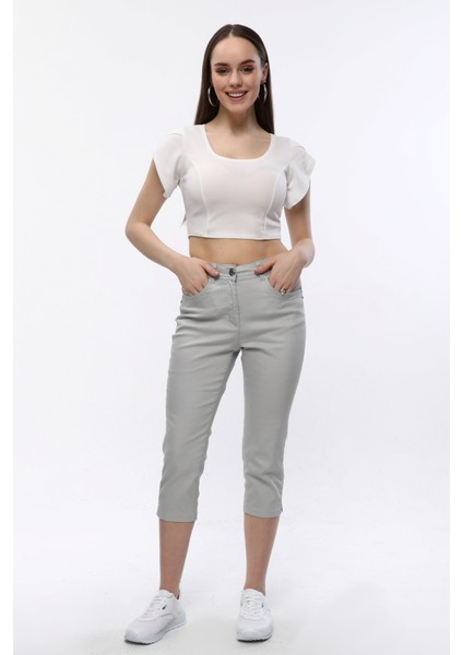 Yüksek Bel Klasik Likralı Keten Büyük Beden Kapri fiyatları