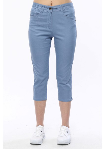 Yüksek Bel Klasik Likralı Keten Büyük Beden Kapri