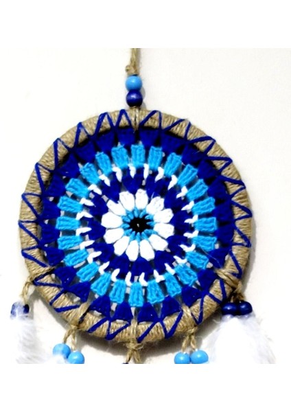 Nazar Boncuğu Desenli Dream Catcher El Yapımı Kuş Tüylü Rüya Kapanı Duvar Süsü