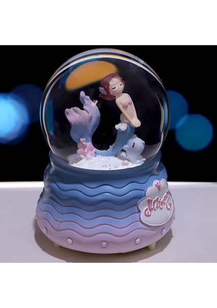 Deniz Kızı Temalı Orta Boy Işıklı Kar Küresi ve Müzik Kutusu