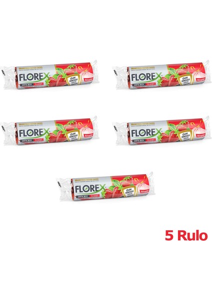 40 Litre Büzgülü Çilek Kokulu Çöp Torbası Poşeti 55 x 60 cm 10 Adetlik 5 Rulo