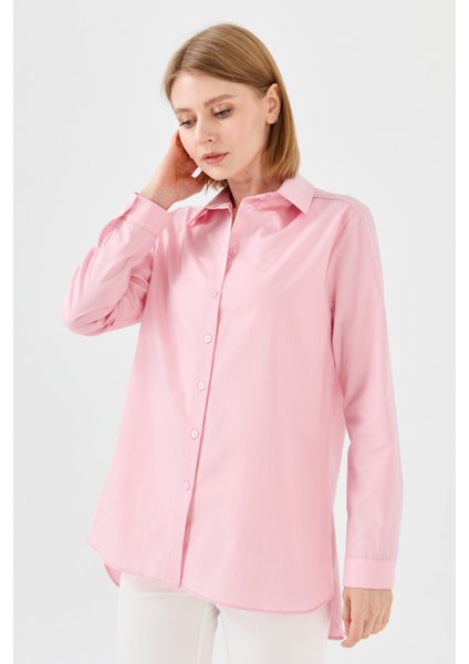 Kadın Koton Uzun Gömlek Pudra fiyatları